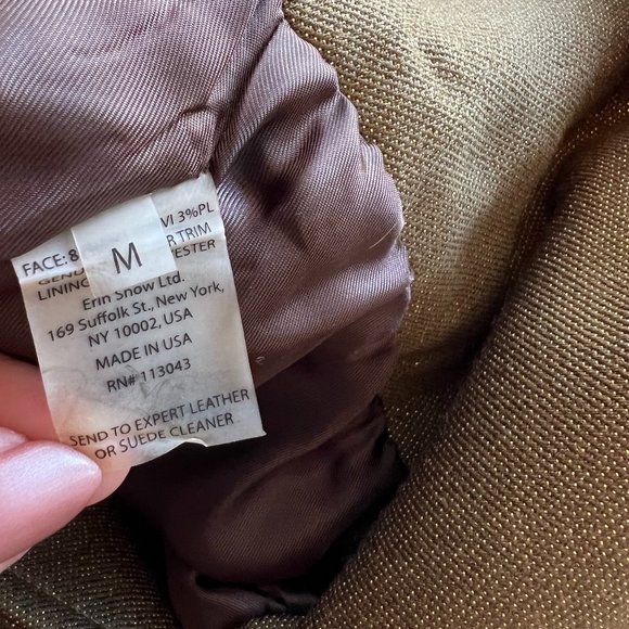 Erin Snow Shimmer Gold Metallic Green Jacket With Suede Leather Trim M - Picture 15 of 15